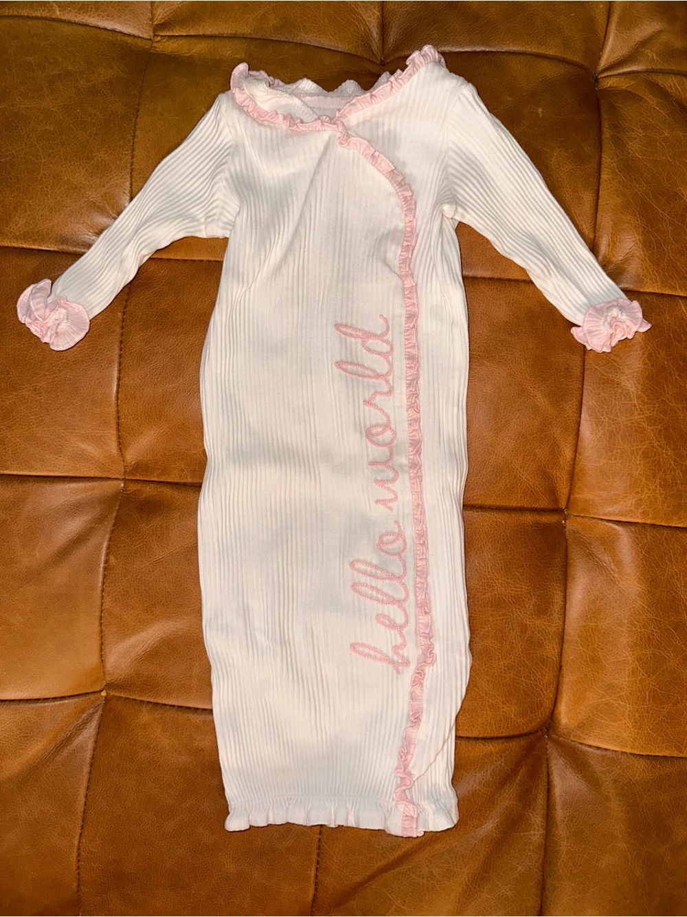 Mud Pie White Ribbed Sleep Sack with Pink Trim